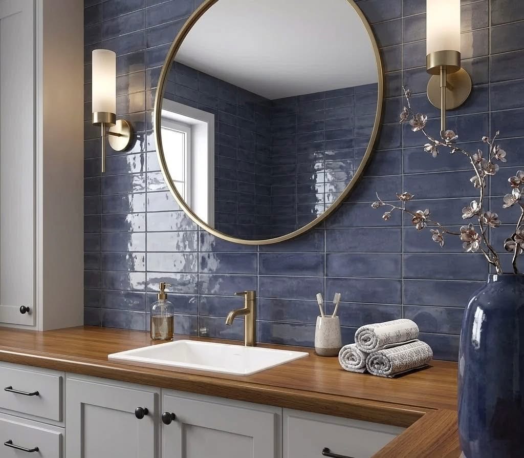 Blue tile bathroom