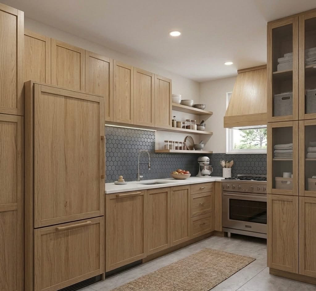 Kitchen with warm wood cabinetry