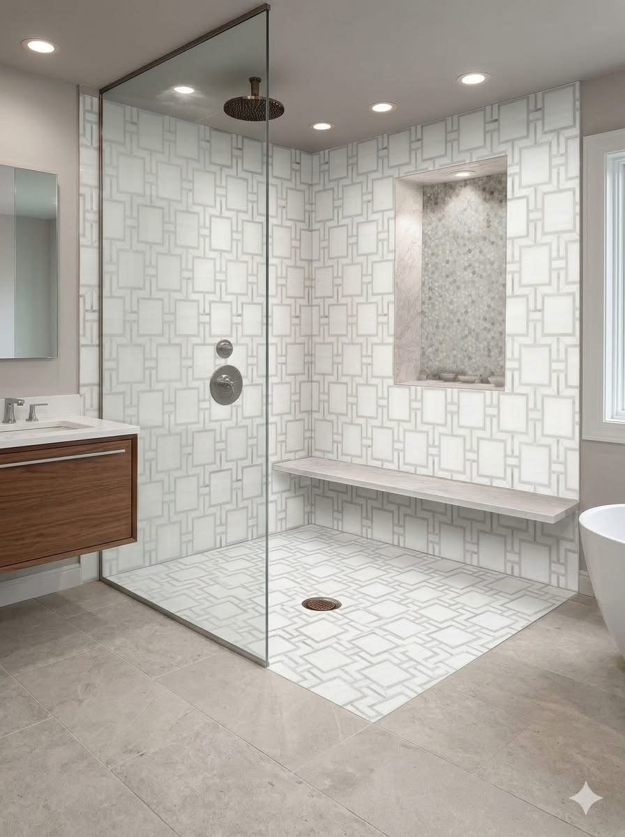 Walk-in tiled shower